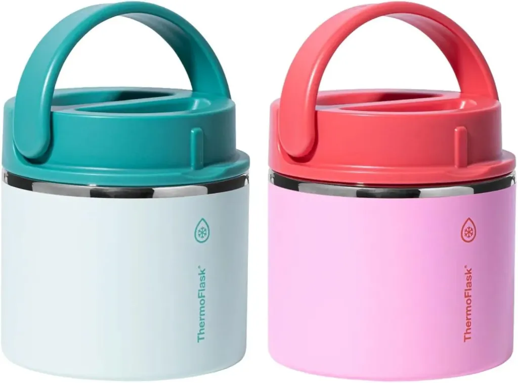 Thermoflask, 2 Recipientes para Comida con Aislamiento al Vacío 591 mL, Varios Colores (Verde Aqua y Rosa)